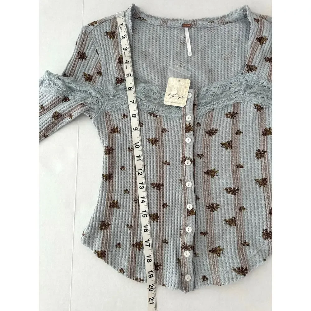 Free People Dainty Let's Party Cardi in Pearl Blue Combo Waffle Knit–NWT Size XS